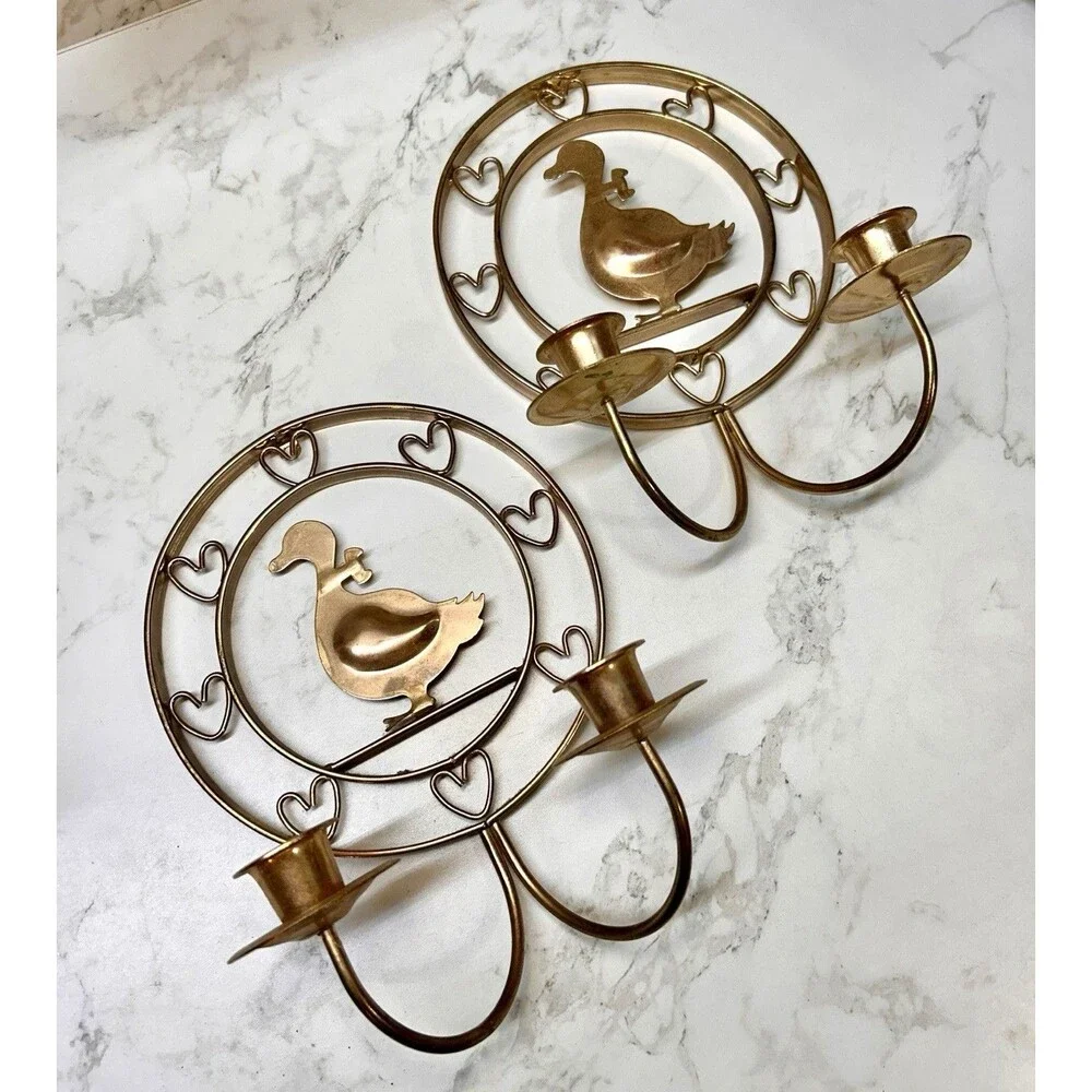 Set of TWO- Vintage Goose Heart Wall Sconces Double Cup 2-Candle Holders